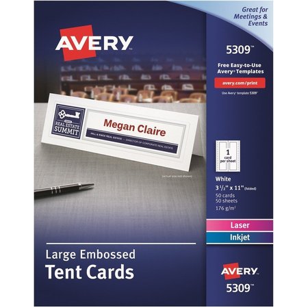 AVERY Cards, Tent, Lsr/Inkj, 3.5X11 50PK AVE5309